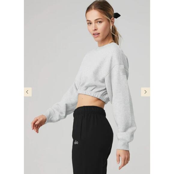Alo Yoga Sweatshirt Womens Small Devotion Crew Neck Crop Pullover Grey Lounge - Picture 1 of 10